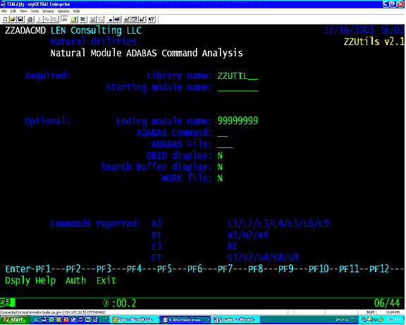 ZZADACMD Adabas command analysis selection screen
