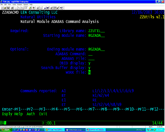 ZZADACMD Adabas command analysis selection screen input